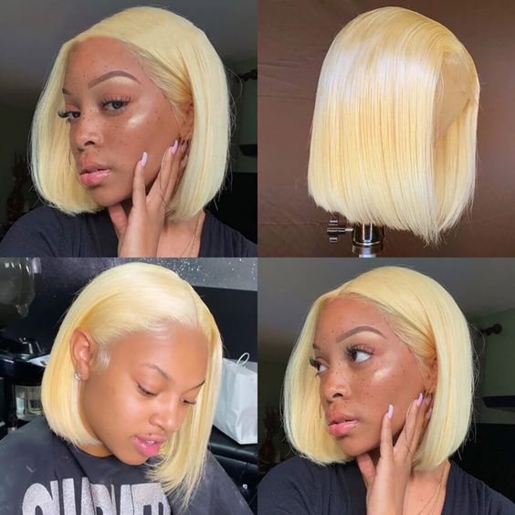 [Clearance Sale] 10&quot; 4x4 Lace Closure 613 Blonde Color Straight Bob Wig Human Hair Wigs