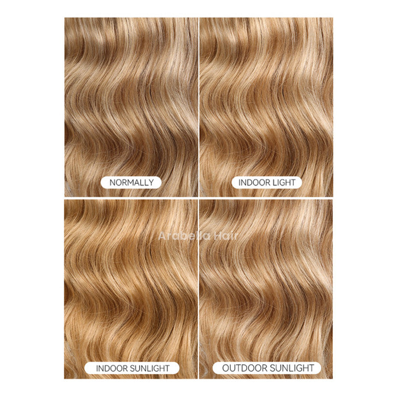 Arabella 13x4 Frontal Lace &amp; 6x5 Invisible Knots Glueless Blonde Khaki Highlight Body Wave Wig Invisible Knots