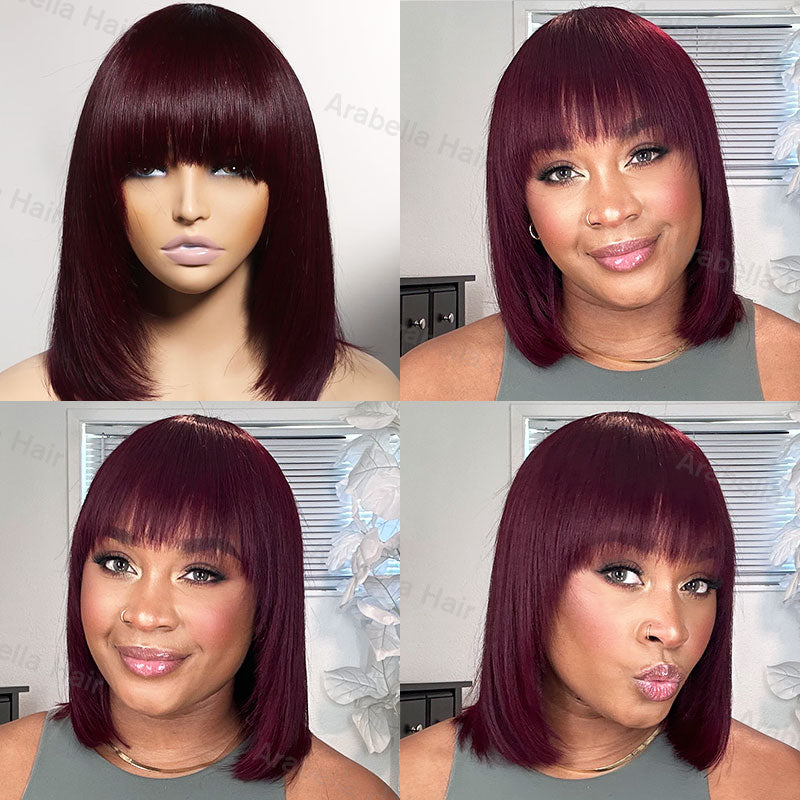 Last Sale: Minimalist Short Bob - Reddish Purple Burgundy Layered Straight with Bangs