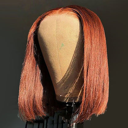 Minimalist Short Bob: Reddish Brown 6x5 Pre-Cut Lace Glueless Straight Human Hair Wig with Highlights