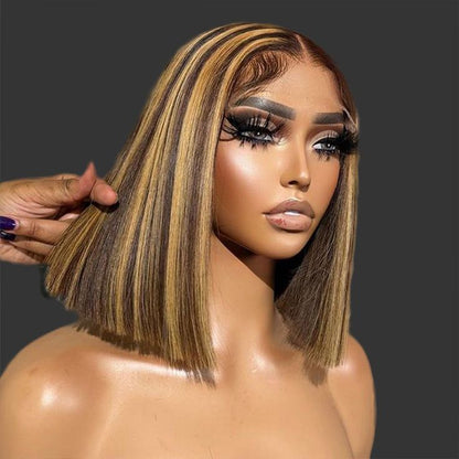 Minimalist Short Bob: Honey Blonde Highlights 13x4 Lace Front Straight Human Hair Wig