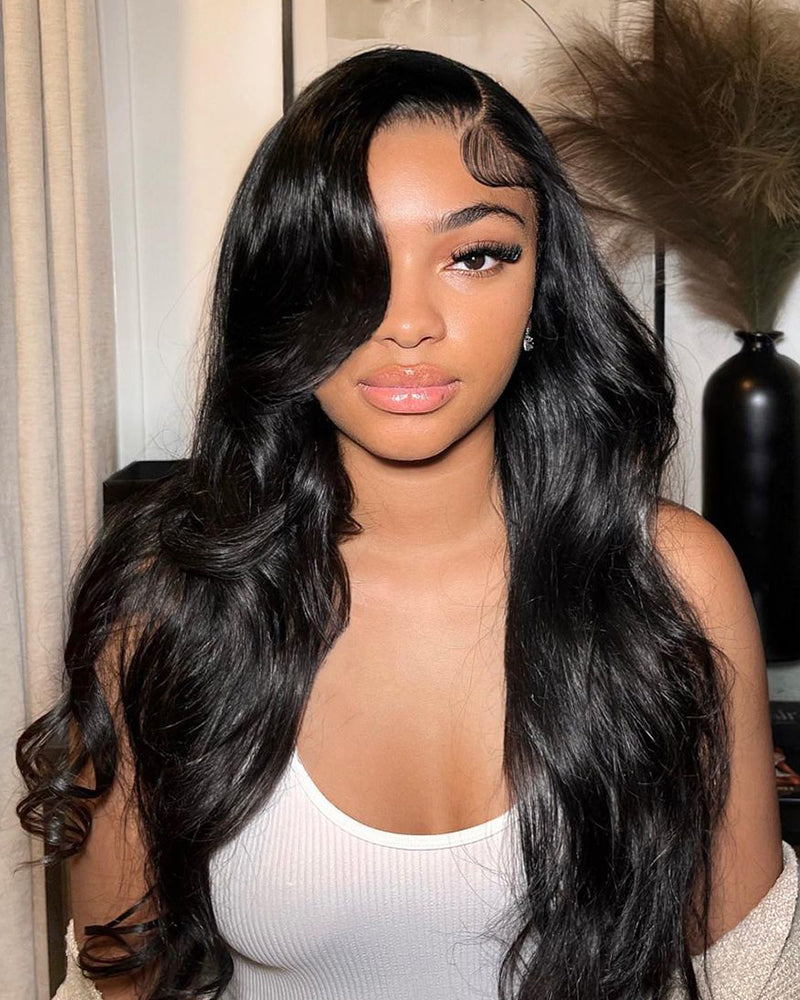 HD Lace 13x4 Frontal Wig - Invisible Swiss Lace Body Wave Wig with Real HD Lace in Natural Black Free Part