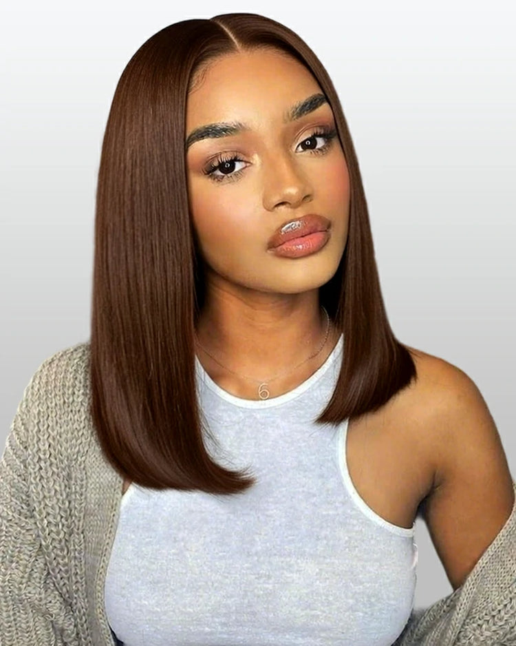 Arabella 13x6 Three-Go™ 250% Density Chocolate Brown Glueless Wig Straight Bob Wig  With Drawstring