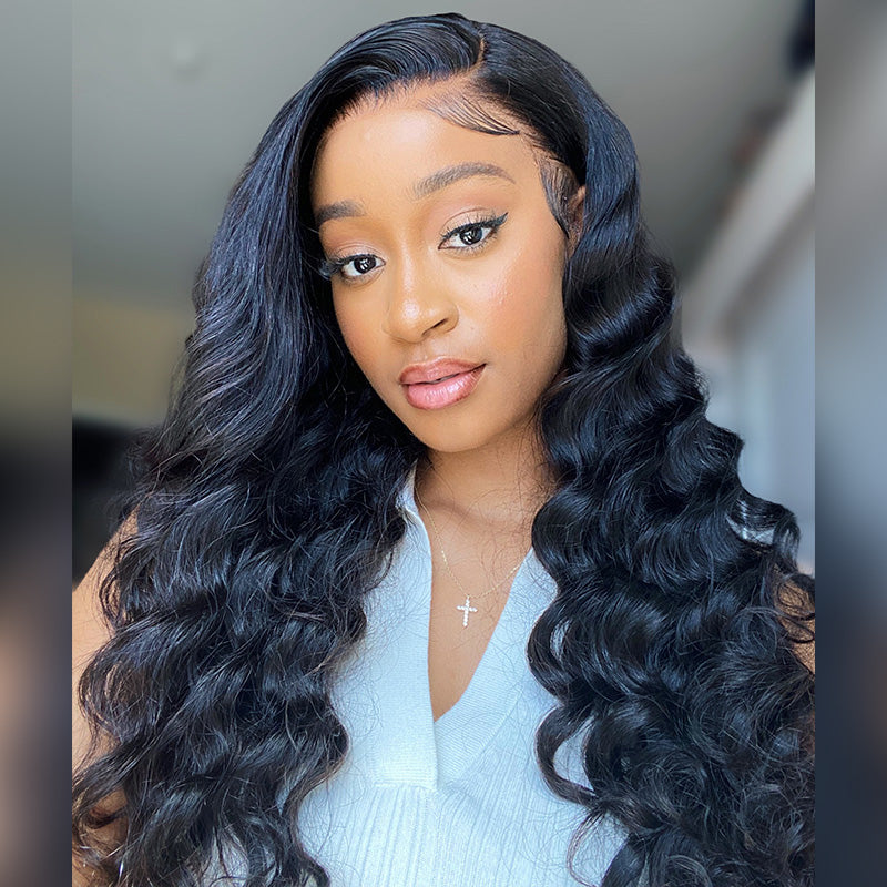 13x6 Lace Frontal Loose Wave Natural Black Human Hair Wig - Arabella Hair