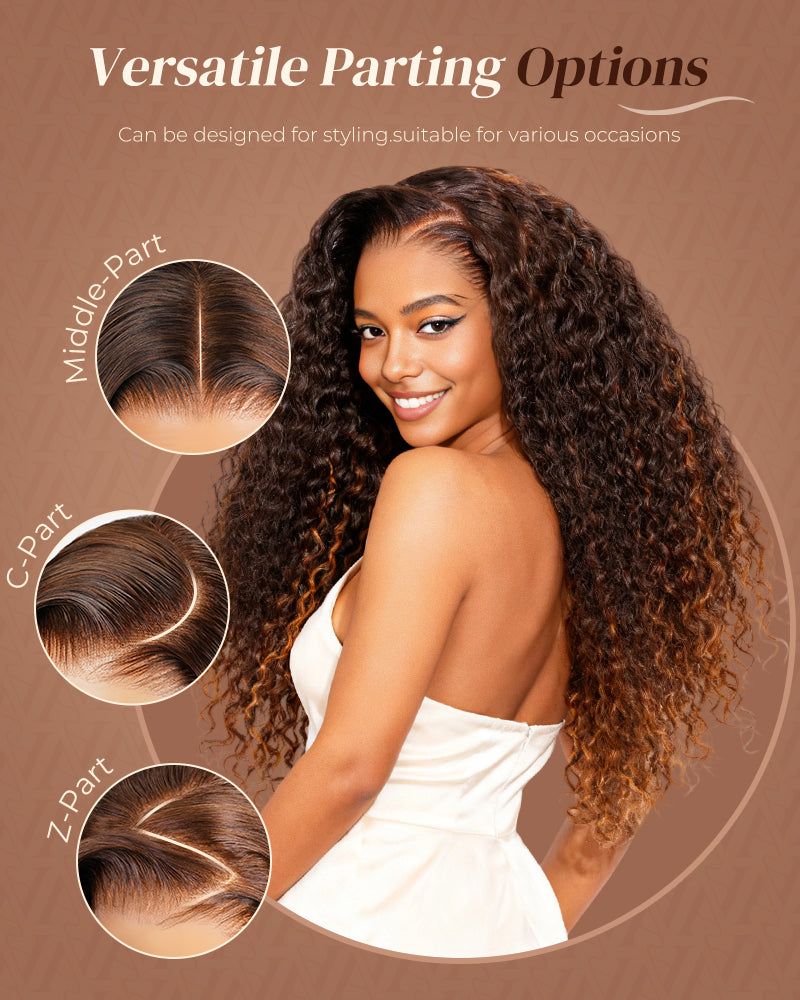 Chestnut Brown Ombre Water Wave Wig