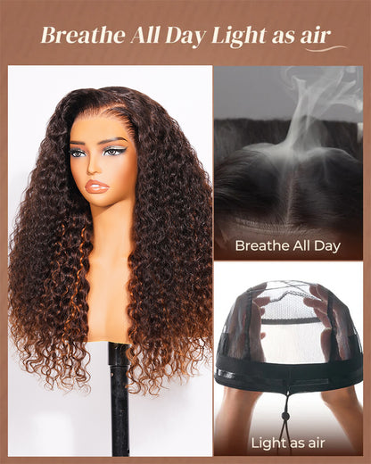 Chestnut Brown Ombre Water Wave Wig