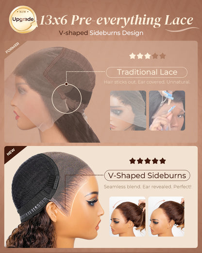 Chestnut Brown Ombre Water Wave Wig