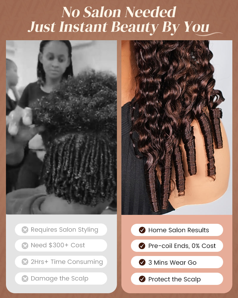 Chocolate Brown Water Wave With Finger Coil Ends Wigs