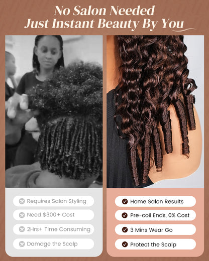 Chocolate Brown Water Wave With Finger Coil Ends Wigs