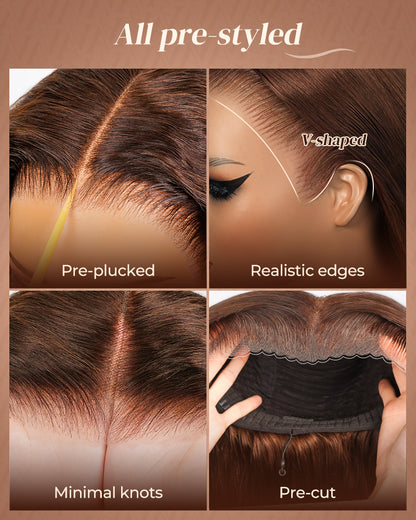 Dark Brown With Highlights Water Wave Wig