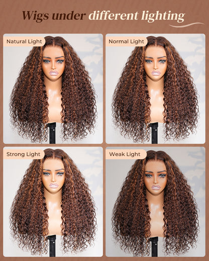 Dark Brown With Highlights Water Wave Wig