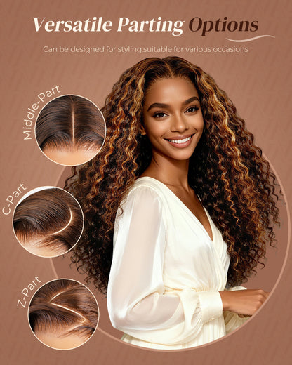 Dark Brown With Highlights Water Wave Wig