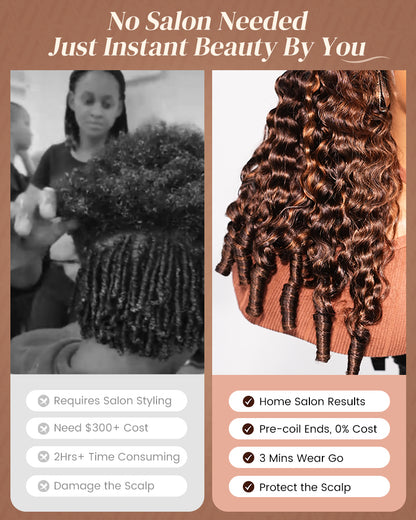 Dark Brown With Highlights Water Wave With Finger Coil Ends Wigs