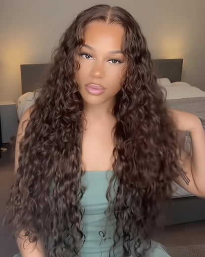 Pure-Luxe™ Water Wave Natural Black Pre-Cut 13x6 Lace Ultra-Dense Glueless Human Hair Wig