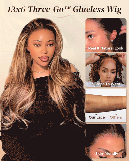 $100-$50 | Arabella 13x6 Three-Go™ Ombre Highlight Honey Blonde Glueless Wig Body Wave With Drawstring 100% Human Hair Wig