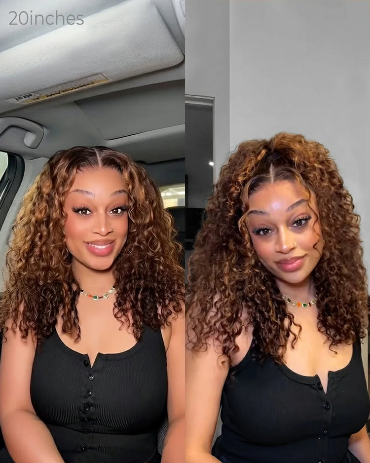 【$299 = 2 WIGS】Arabella 13x6 Three-Go™ Glueless Wig Dark Brown With Highlights Water Wave With Drawstring For Beginner