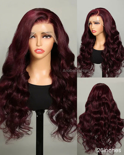 【Super Sale】Dark Purple Plum Color Wigs - Body Wave 13x4/5x6 Lace Frontal Wigs Preplucked Human Hair Wigs