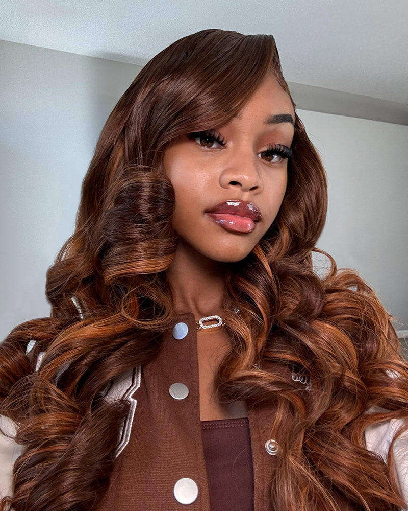 Balayage Caramel Brown 6x5 Pre-Cut Lace Honey Blonde With Brown Multi Colored Glueless Loose Body Wave Human Hair Wig