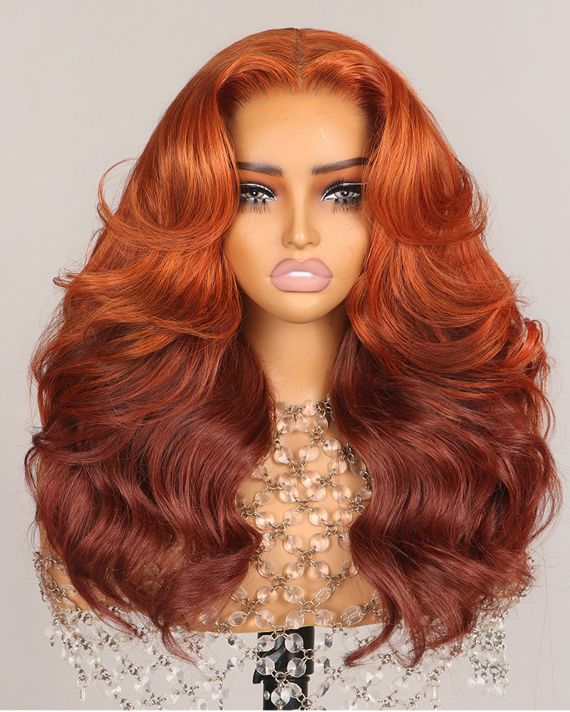 6x5 Lace Ombre Ginger Brown Colored Pre-Layered Loose Body Wave Pre-Cut Glueless Human Hair Wig