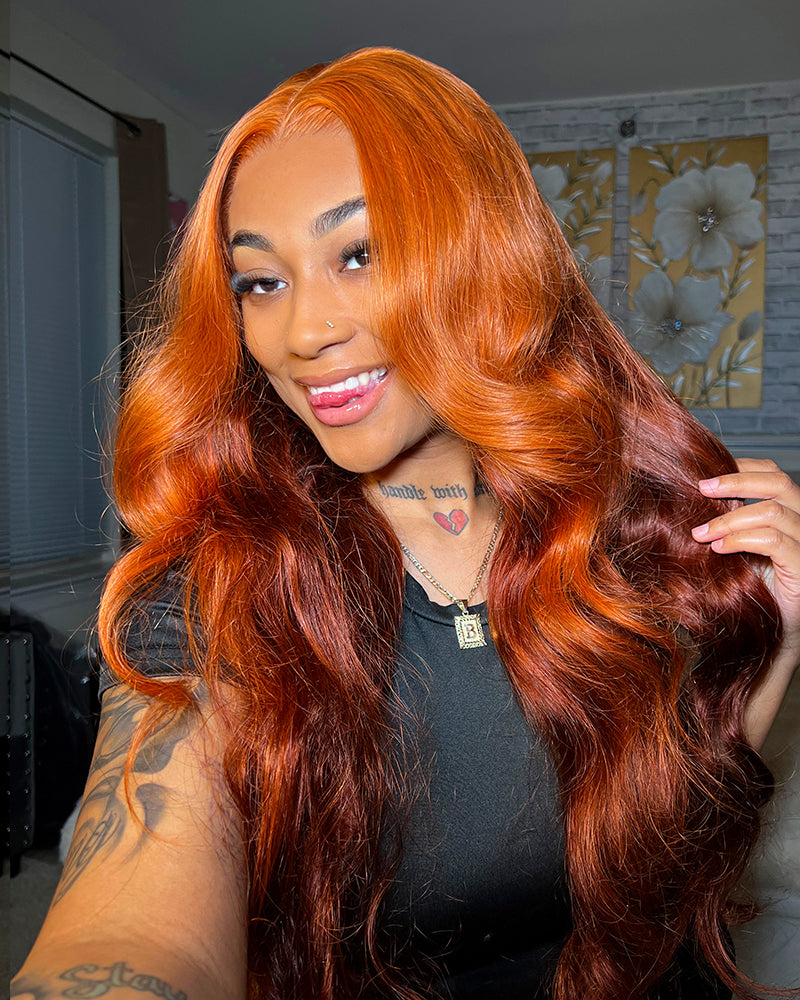 【Limited Flash Sale】Ombre Ginger Brown Colored Pre-Cut 6x5 Lace Pre-Layered Loose Body Wave Human Hair Wig