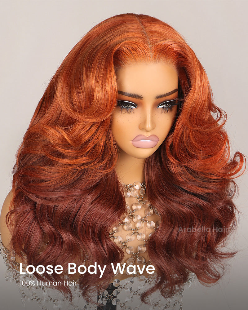 6x5 Lace Ombre Ginger Brown Colored Pre-Layered Loose Body Wave Pre-Cut Glueless Human Hair Wig