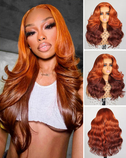 【Limited Flash Sale】Ombre Ginger Brown Colored Pre-Cut 6x5 Lace Pre-Layered Loose Body Wave Human Hair Wig