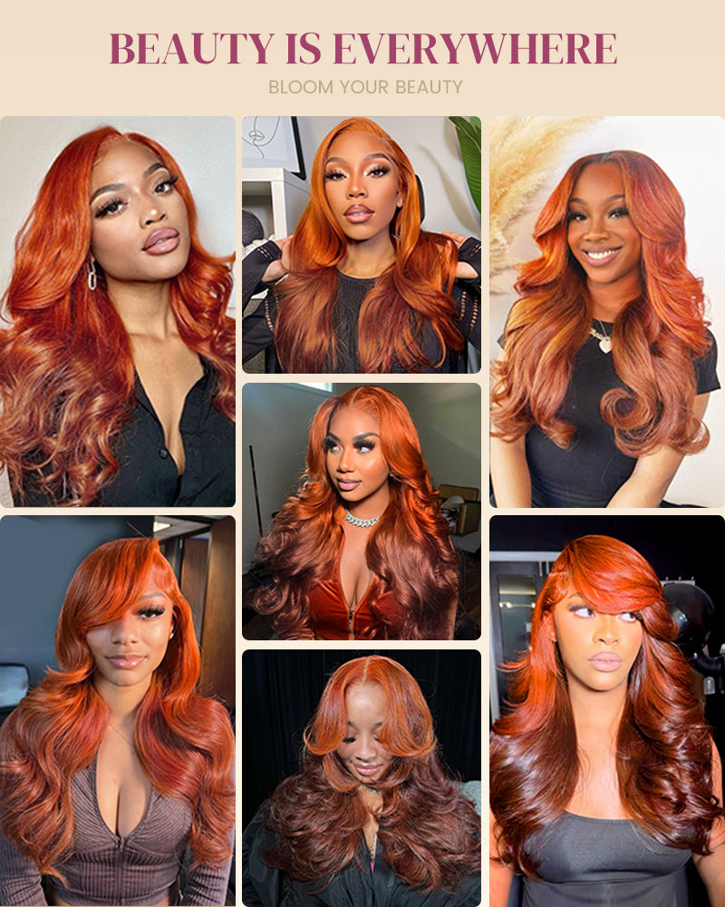 【Limited Flash Sale】Ombre Ginger Brown Colored Pre-Cut 6x5 Lace Pre-Layered Loose Body Wave Human Hair Wig