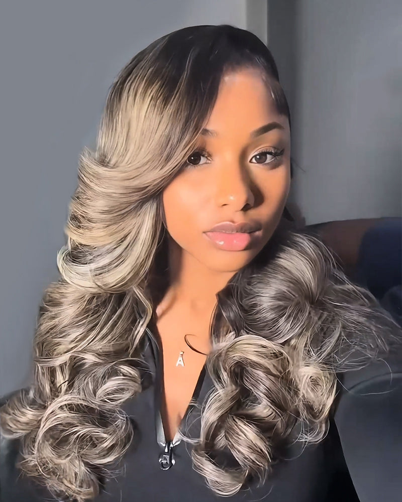 $100-$50 | Arabella 13x6 Pre-All Glueless/6x5 Pre-cut Glueless Lace Balayage Highlight Body Wave Wig Invisible Knots Realistic Hairline