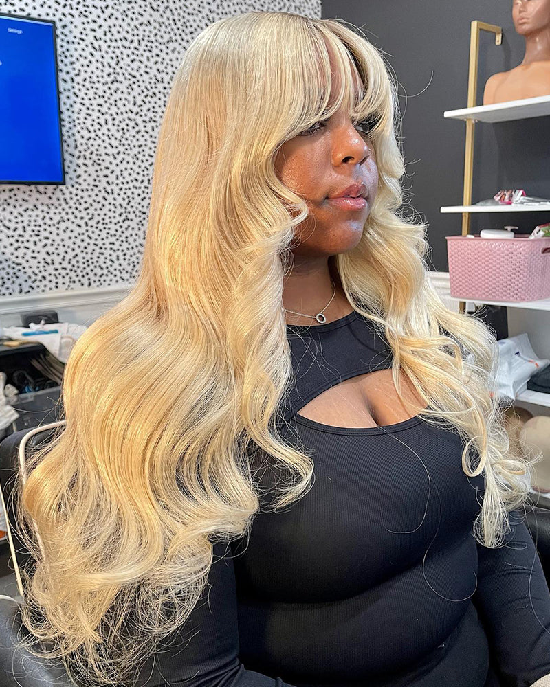 000$300-$150 | 613 Blonde Glueless 3x2 Lace Wig Body Wave Color Wigs With Bangs High Quality