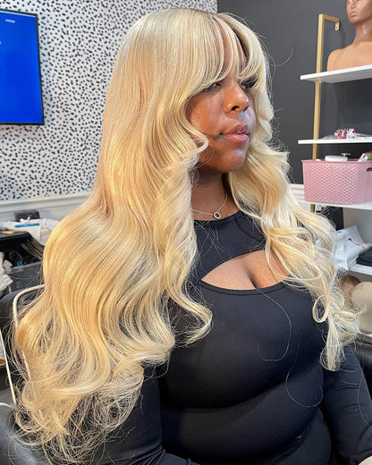 000$300-$150 | 613 Blonde Glueless 3x2 Lace Wig Body Wave Color Wigs With Bangs High Quality