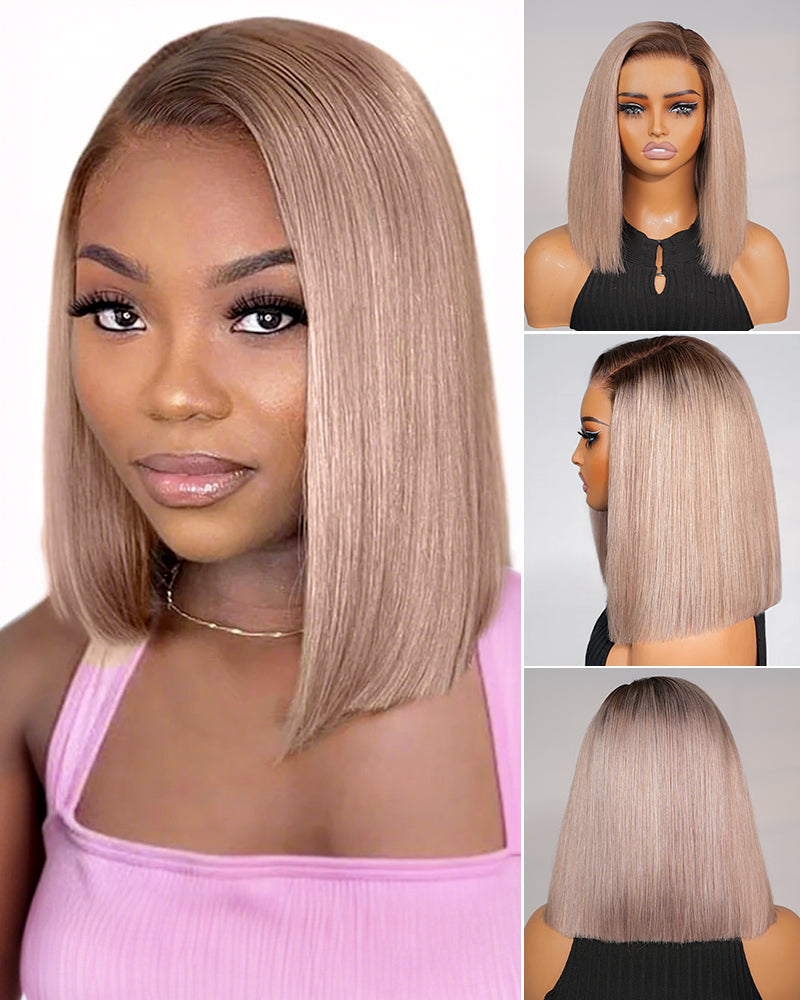 Arabella 6x5 invisible knots Glueless Ash Blonde Ombre Straight Bob Wig Pre-cut Lace Beginner Friendly