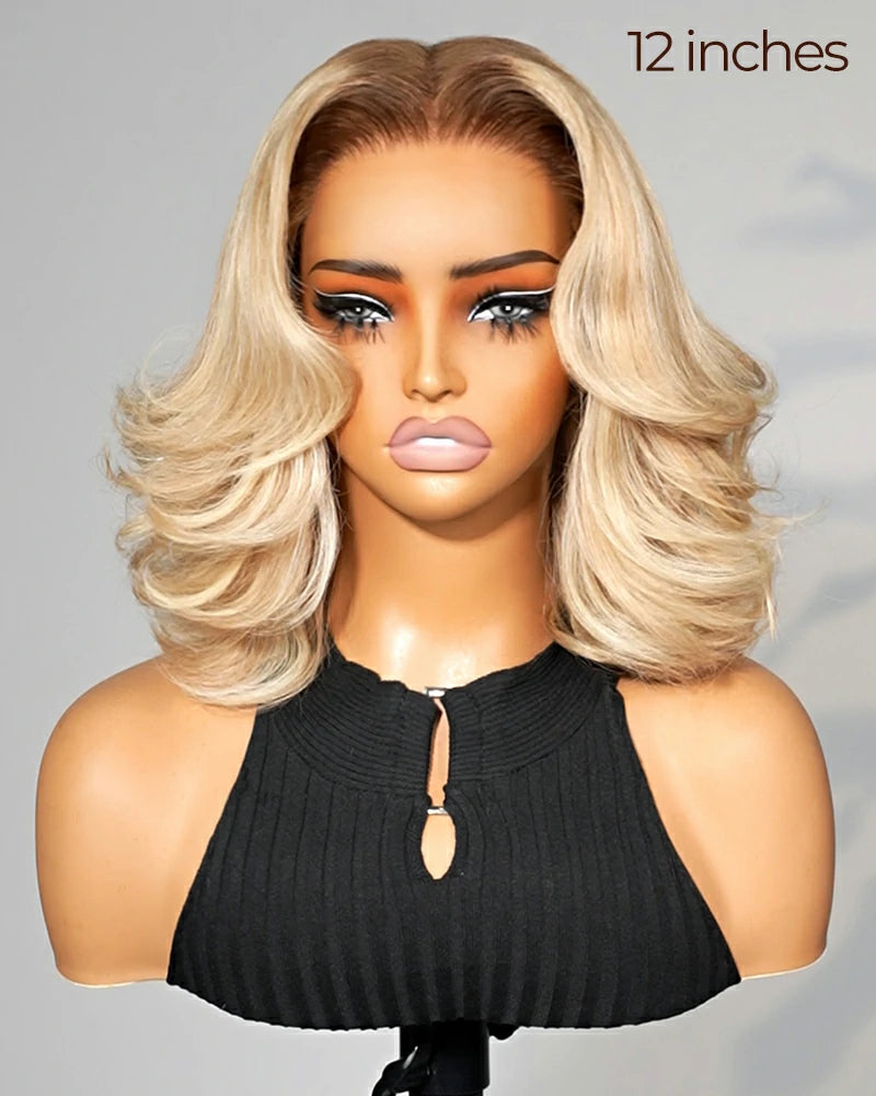 Arabella 6x5 invisible knots Glueless Loose Body Wave Bob Wig Pre-cut Lace Brown Blonde Ombre Beginner Friendly