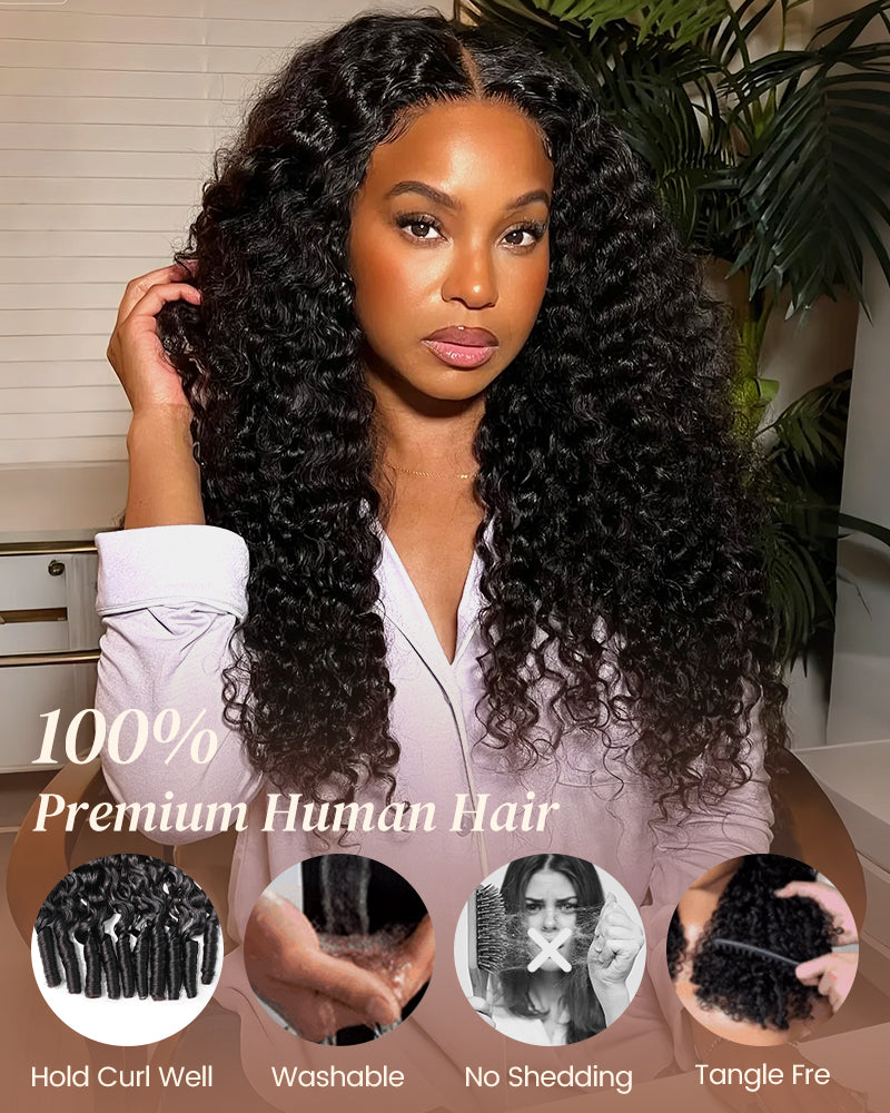 Glueless Wig Water Wave With Finger Coil Ends