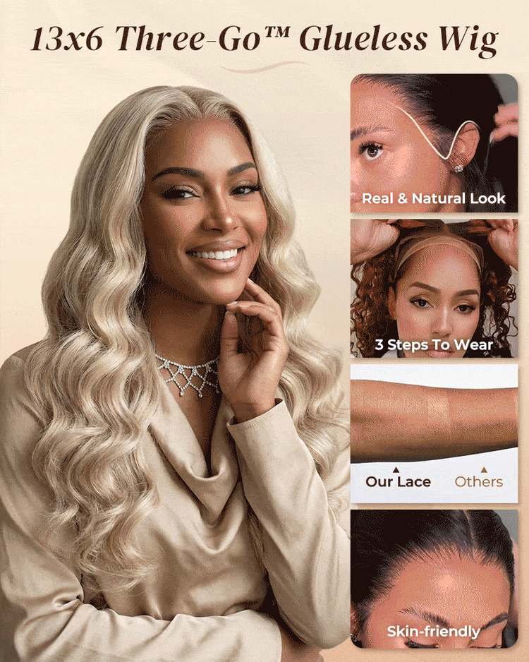 Arabella 13x6 Three-Go™ Glueless Blonde Highlight Loose Body Wave/Silky Straight Wig With Drawstring For Beginner