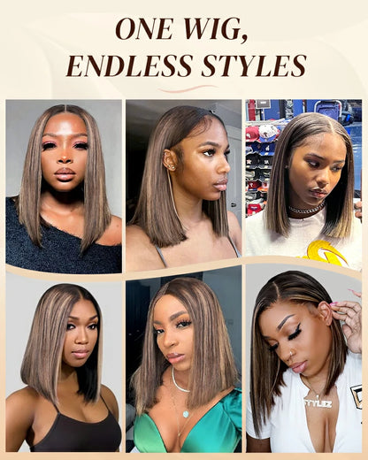 Arabella 13x6 Three-Go™ 250% Density Ombre Platinum Blonde Balayage Highlights Glueless Wig Straight Bob Wig  With Drawstring