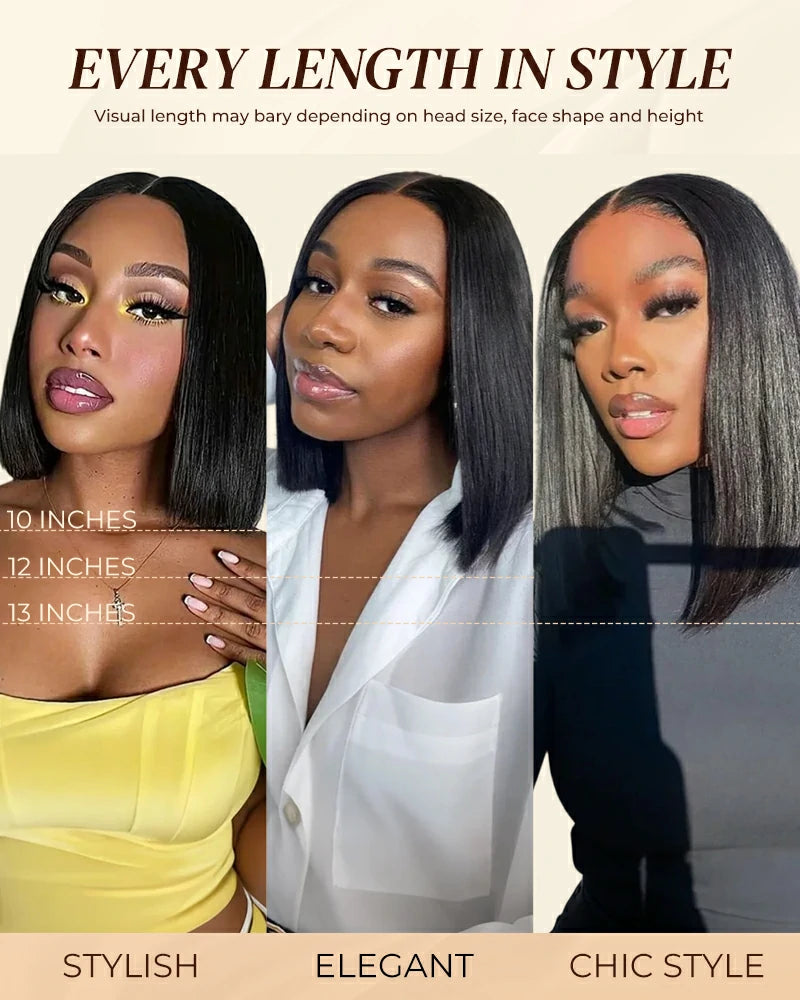 Arabella 6x5 Invisible Knots Glueless &amp; 13x4 Frontal Lace Straight Bob Wig Pre-cut Lace Natural Black Beginner Friendly