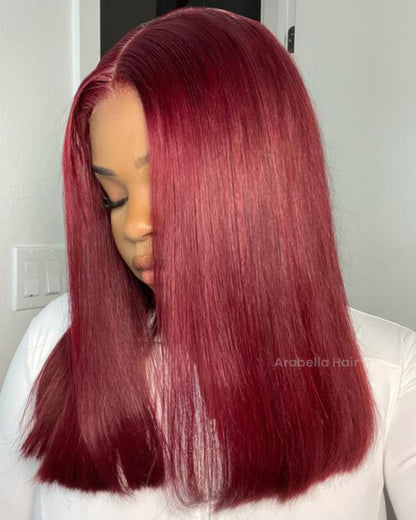 【Limited Design】Burgundy Red 99J Easy-Wear Glueless 6x5 Pre-Cut Lace Straight Wig With Bleached Knots Colored Human Hair