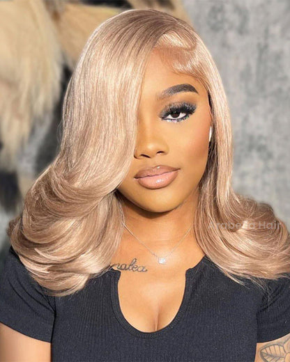 【Limited Design】Ash Honey Blonde Colored Easy-Wear Glueless 6x5 Pre-Cut Lace Straight Bob Wig With Bleached Knots Human Hair Wigs