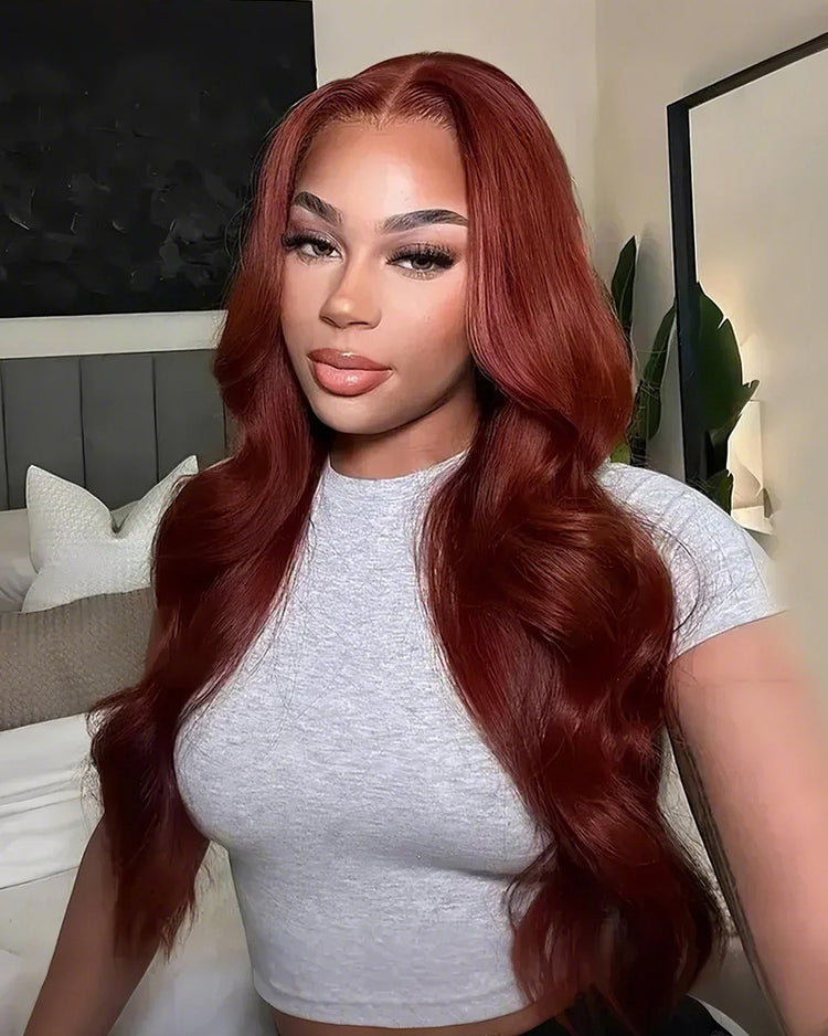 000Reddish Brown Colored Body Wave 13x6 Lace Frontal Human Hair Wigs