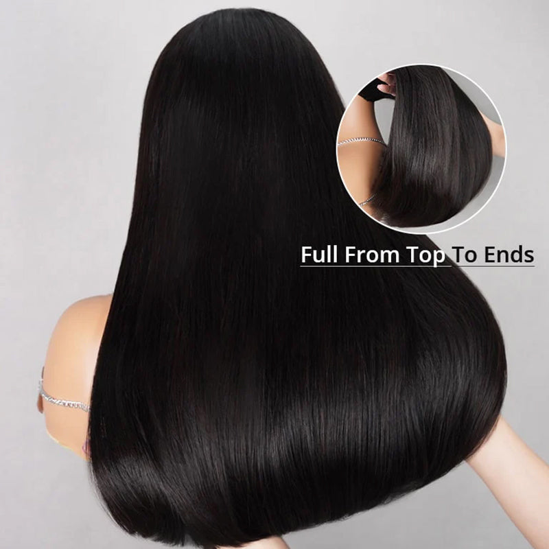 【Limited Design】Easy-Wear Glueless 6x5 Pre-Cut Lace Straight Wig With Bleached Knots - Human Hair In Natural Black With Color Choices