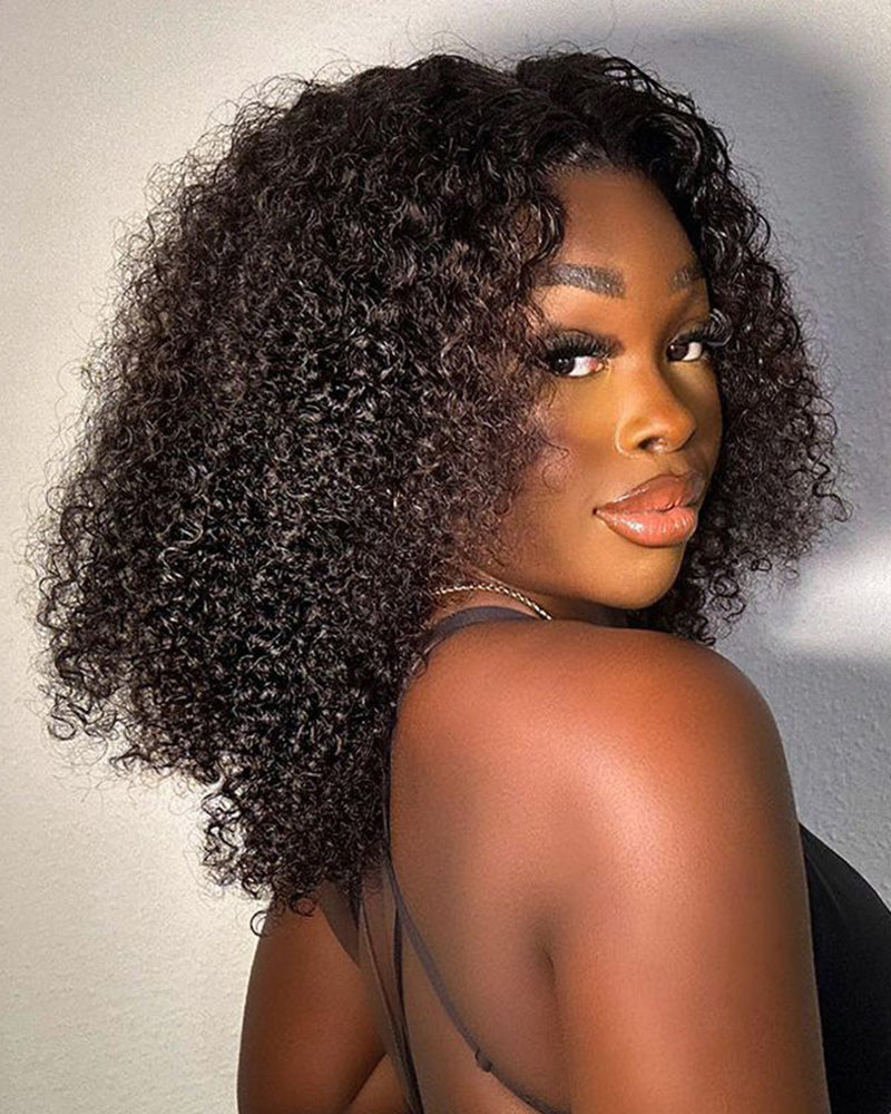 【Bogo Sale】Limited Design Special Jerry Curl Long Bob Natural Black 6x5 Lace Double Drawn Human Hair Wigs