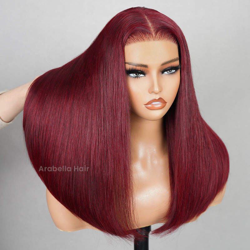 【Limited Design】Burgundy Red 99J Easy-Wear Glueless 6x5 Pre-Cut Lace Straight Wig With Bleached Knots Colored Human Hair