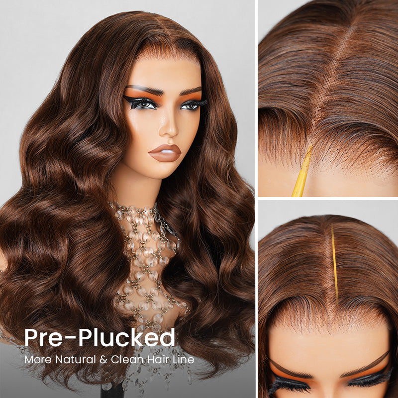 【Limited Design】Glueless 6x5 Pre-Cut Lace Blowout In Wavy Wig Easy-Wear Natural Black Pre-Bleached Knots Human Hair Wigs