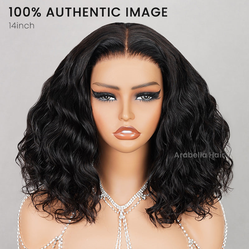 【Limited Design】Glueless 6x5 Pre-Cut Lace Ocean Wave Wig Natural Black Pre-Bleached Knots Easy-Wear Human Hair Wigs