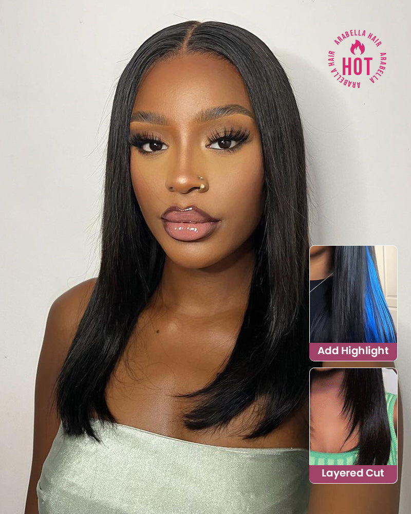 【Limited Design】Easy-Wear Glueless 6x5 Pre-Cut Lace Straight Wig With Bleached Knots - Human Hair In Natural Black With Color Choices