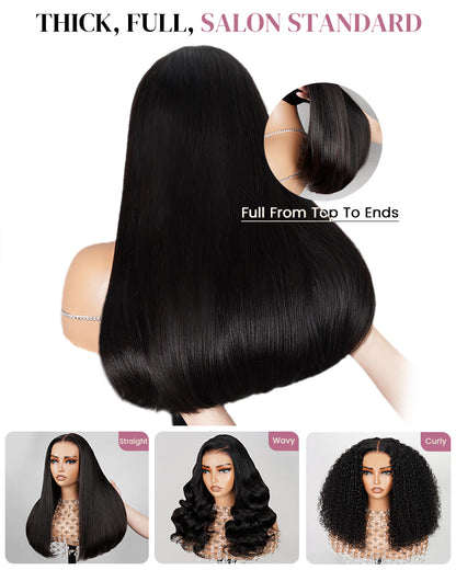 【Limited Design】Glueless 6x5 Pre-Cut Lace Blowout In Wavy Wig Easy-Wear Natural Black Pre-Bleached Knots Human Hair Wigs