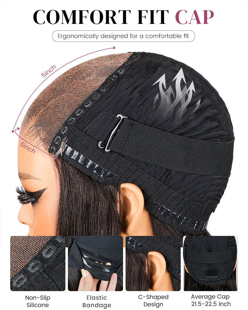 【Limited Design】Glueless 6x5 Pre-Cut Lace Blowout In Wavy Wig Easy-Wear Natural Black Pre-Bleached Knots Human Hair Wigs