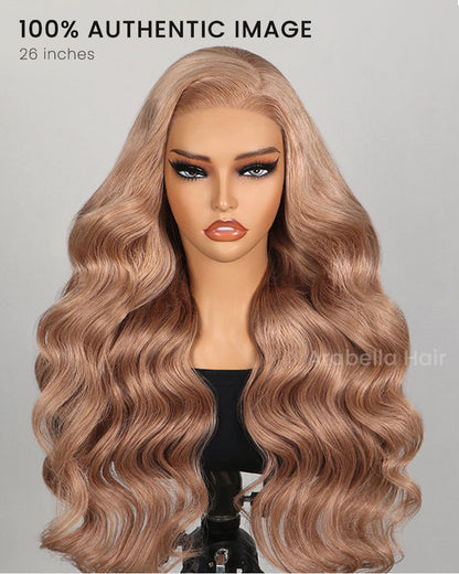 【Super Sale】Ash Honey Blonde 13x4 Pre-Cut Lace in Brown Color Blowout In Wavy with C-Part Design Human Hair - Customized Elegance