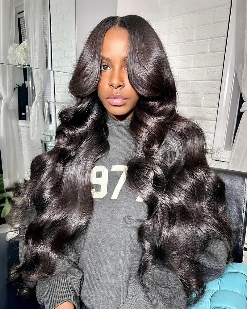 【Subscriber Deal】26" Body Wave Natural Black 4x4 Lace Human Hair Wig Middle Part