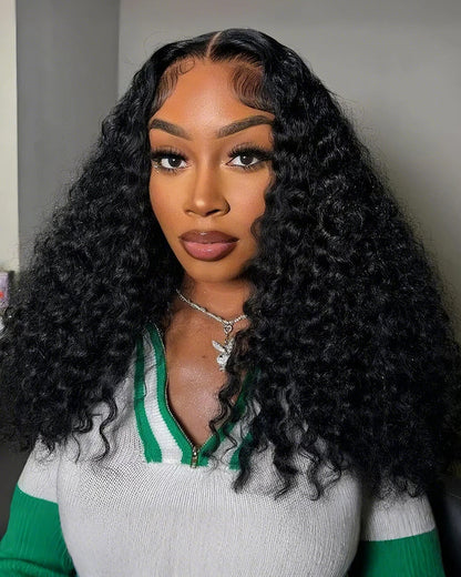 Deep Wave Natural Black 4x4 Lace Human Hair Wig Middle Part